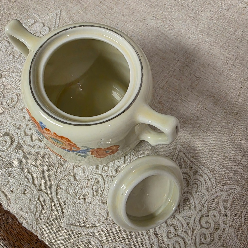 Hall's Vintage Poppy Floral Lidded Sugar Bowl Cream Orange - Picture 4 of 6